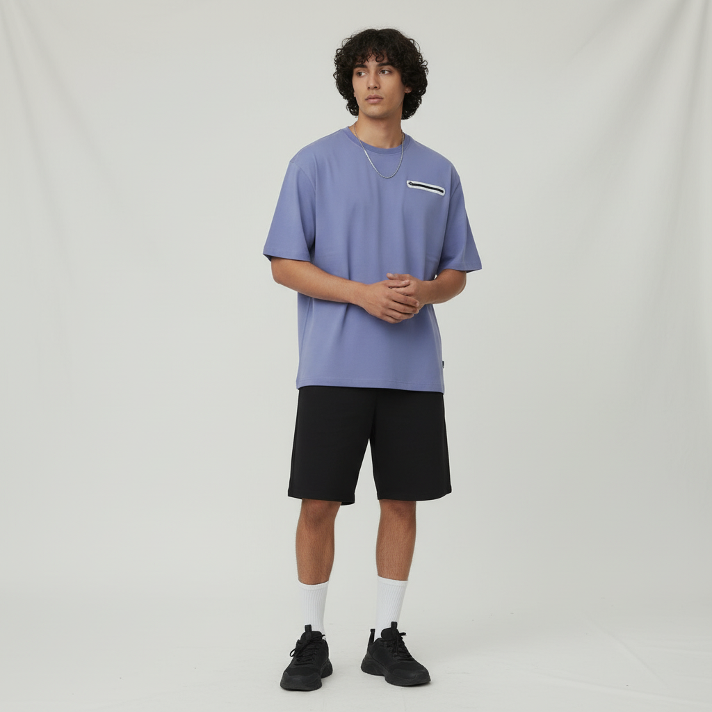 Men’s Relaxed Fit Oversized T-Shirt with Zip Pocket