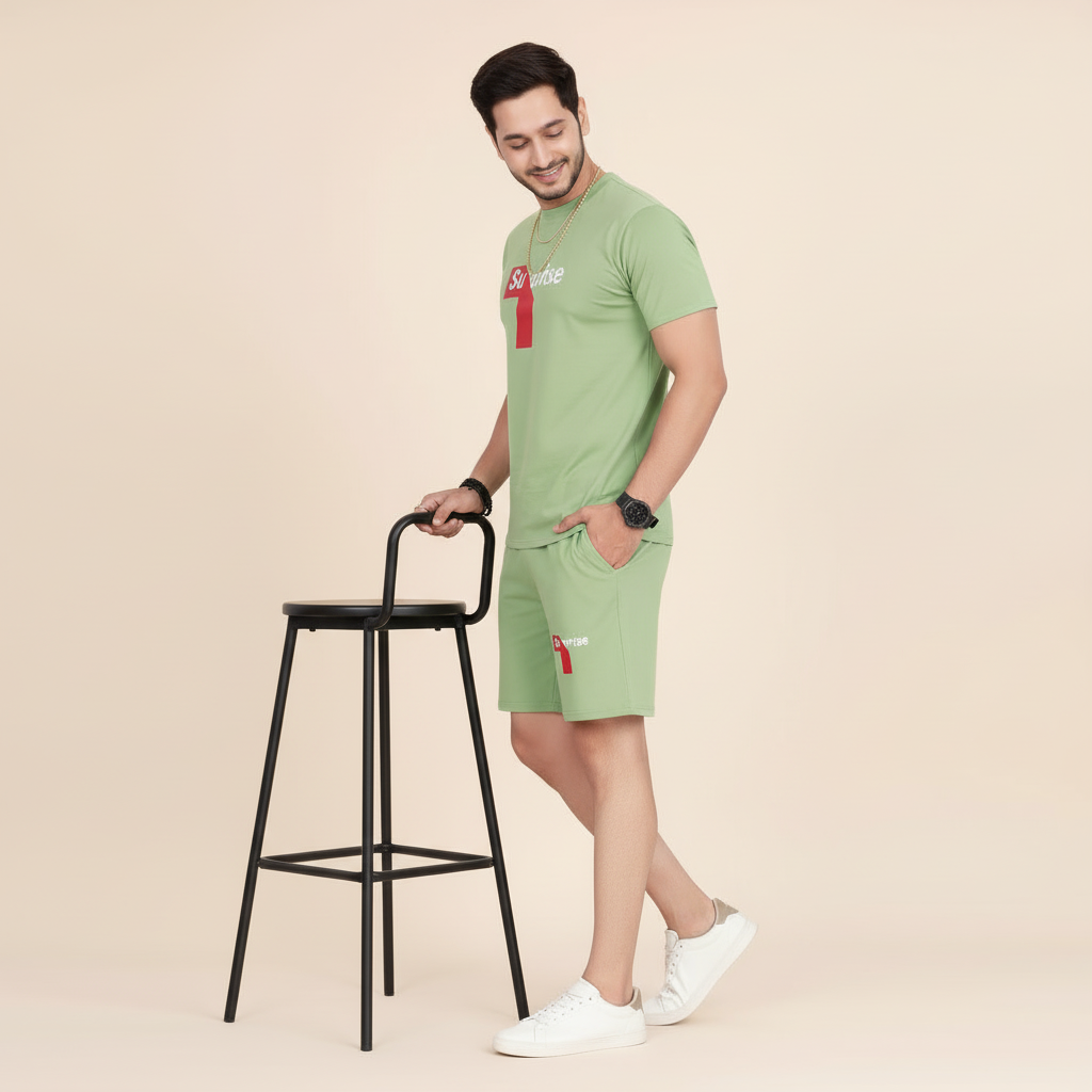 Men’s Typography Print T-Shirt and Shorts Co-Ord Set