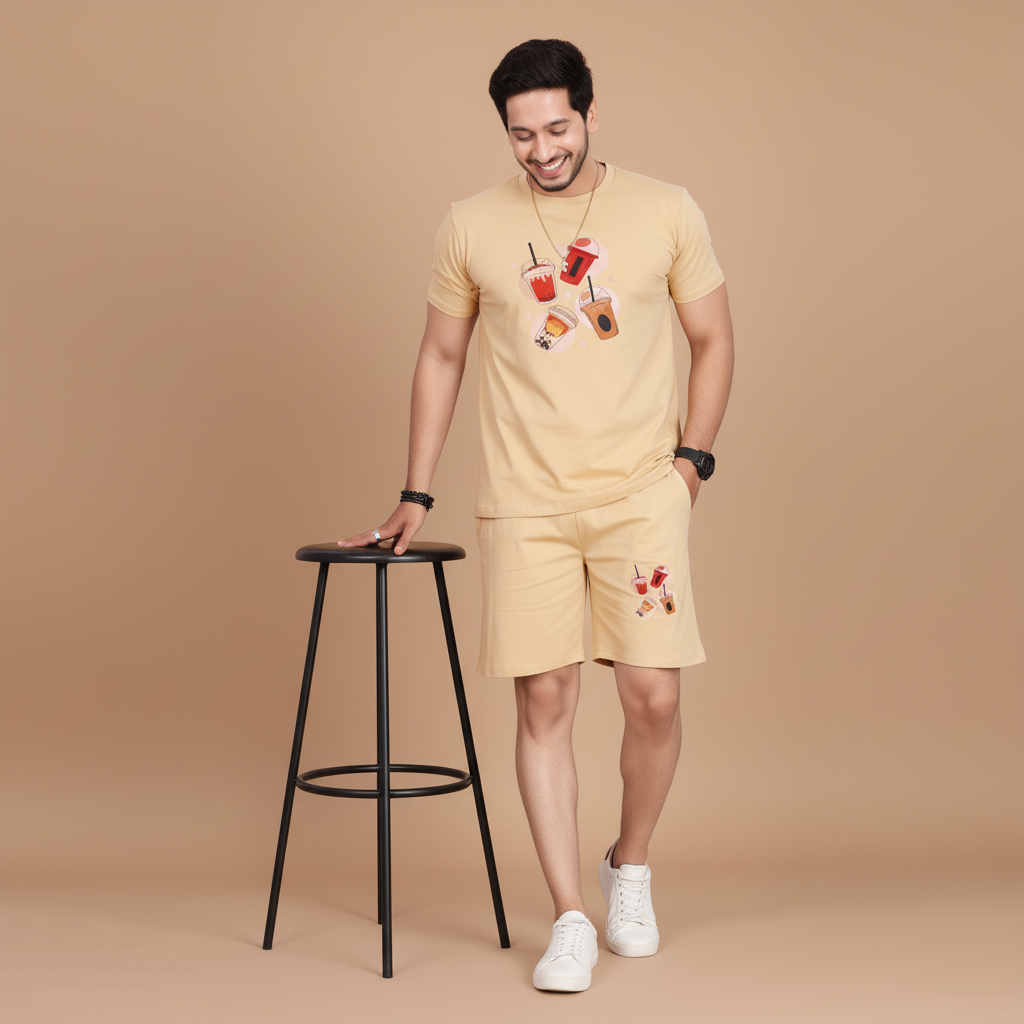 Men’s Beverage Graphic Print T-Shirt and Shorts Co-Ord Set