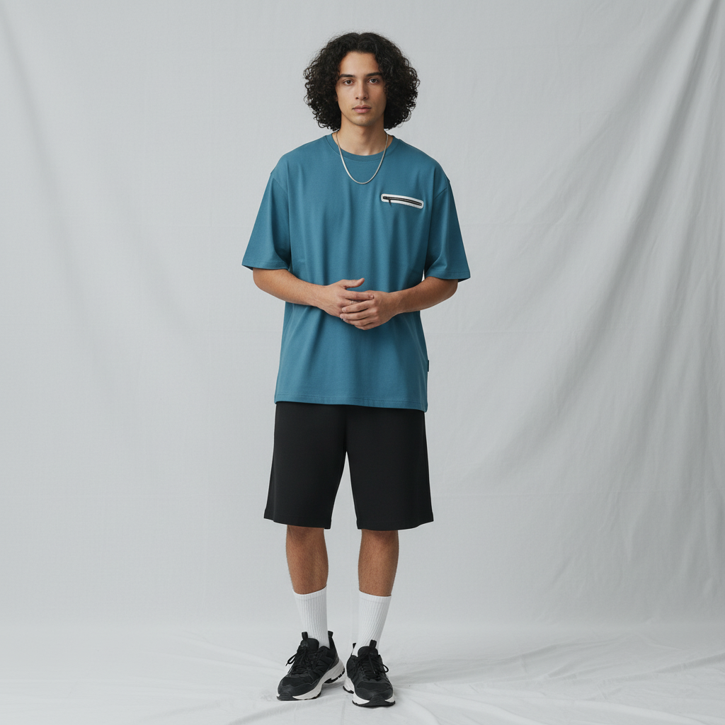 Men’s Relaxed Fit Oversized T-Shirt with Zip Pocket