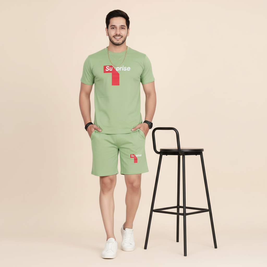 Men’s Typography Print T-Shirt and Shorts Co-Ord Set