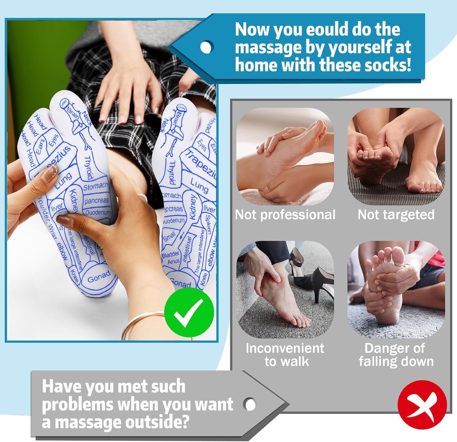 Reflexology Socks with Trigger‑Point Massage Tool – Foot Pain Relief Socks with Acupressure Chart for Sole, Instep & Ankle – Women’s Therapeutic Foot Massager