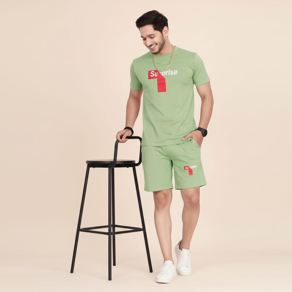 Men’s Typography Print T-Shirt and Shorts Co-Ord Set