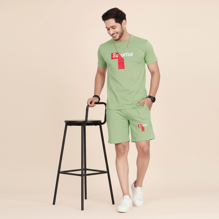 Men’s Typography Print T-Shirt and Shorts Co-Ord Set