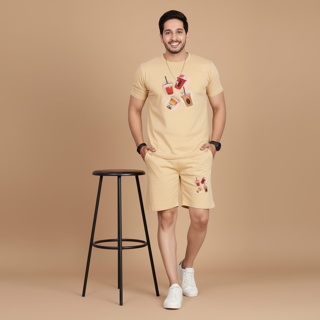 Men’s Beverage Graphic Print T-Shirt and Shorts Co-Ord Set