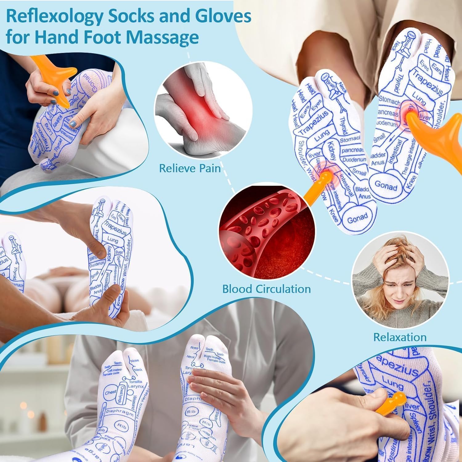 Reflexology Socks with Trigger‑Point Massage Tool – Foot Pain Relief Socks with Acupressure Chart for Sole, Instep & Ankle – Women’s Therapeutic Foot Massager