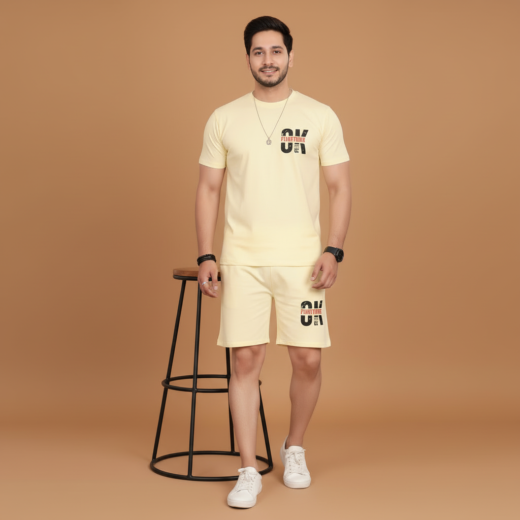 Men’s Graphic Print T-Shirt and Shorts Co-Ord Set