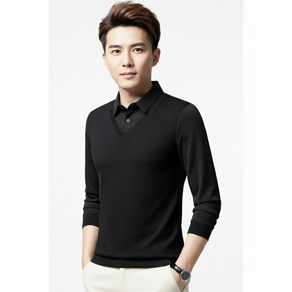 Men's Black Contrast Collar and Cuff Polo Shirt
