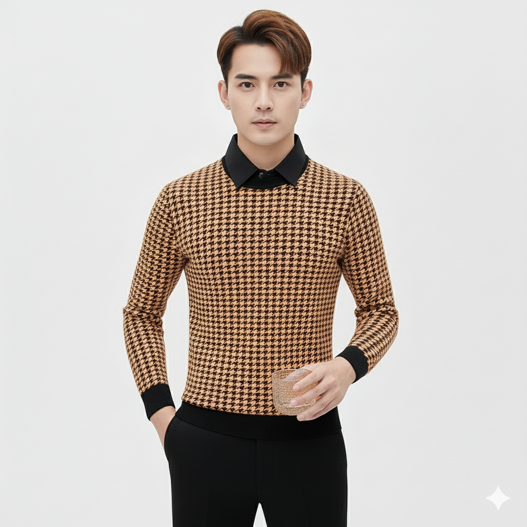 Business Casual Checkered Pattern Knitwear