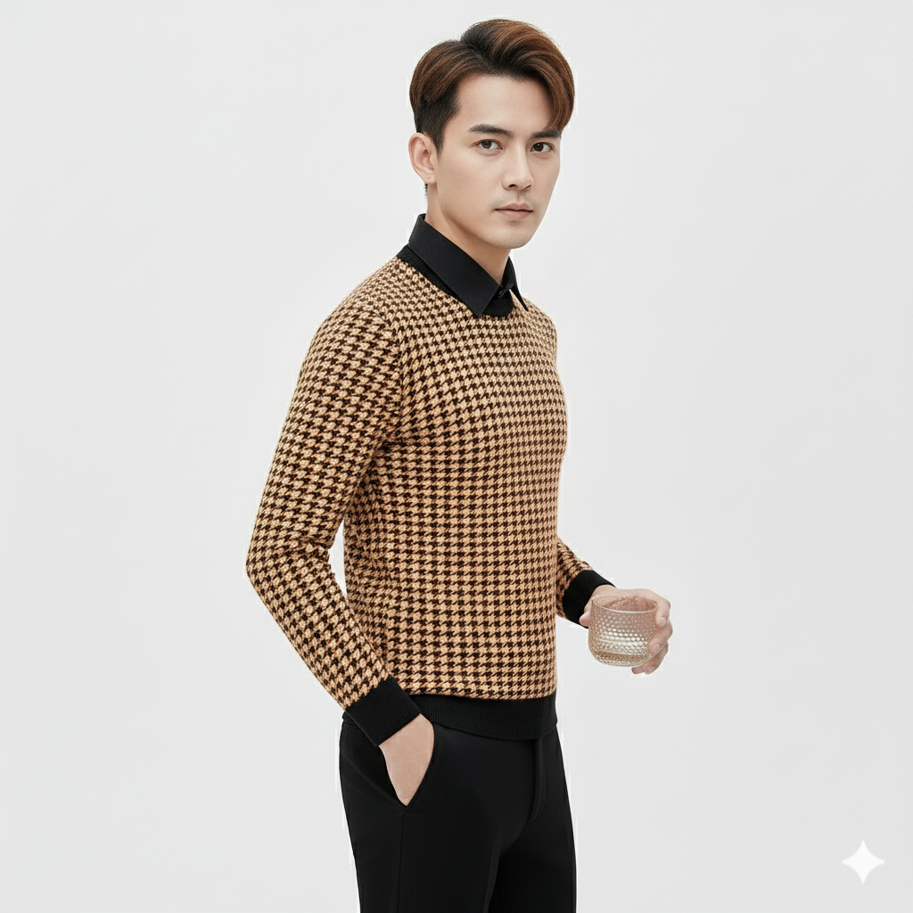 Business Casual Checkered Pattern Knitwear
