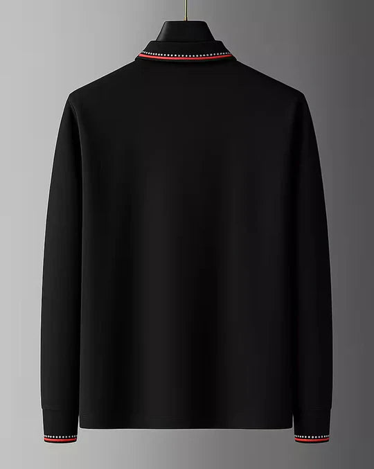 Men’s Elegant Beige Full-Sleeve Polo T-Shirt with Contrast Collar