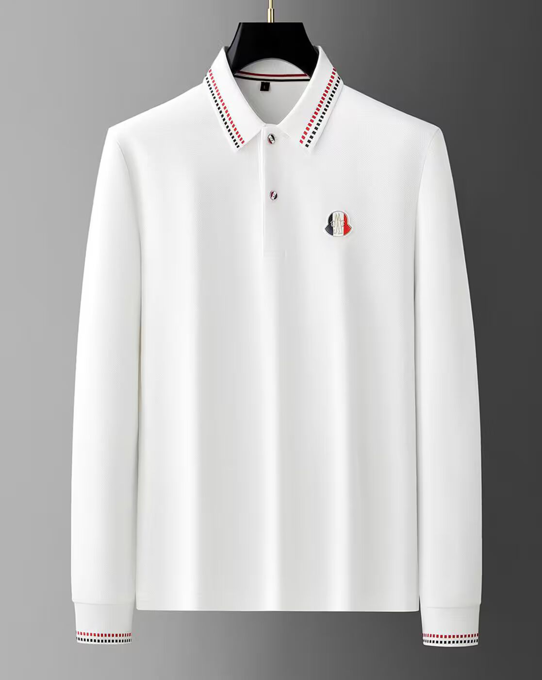 Men’s Elegant White Full-Sleeve Polo T-Shirt with Contrast Collar