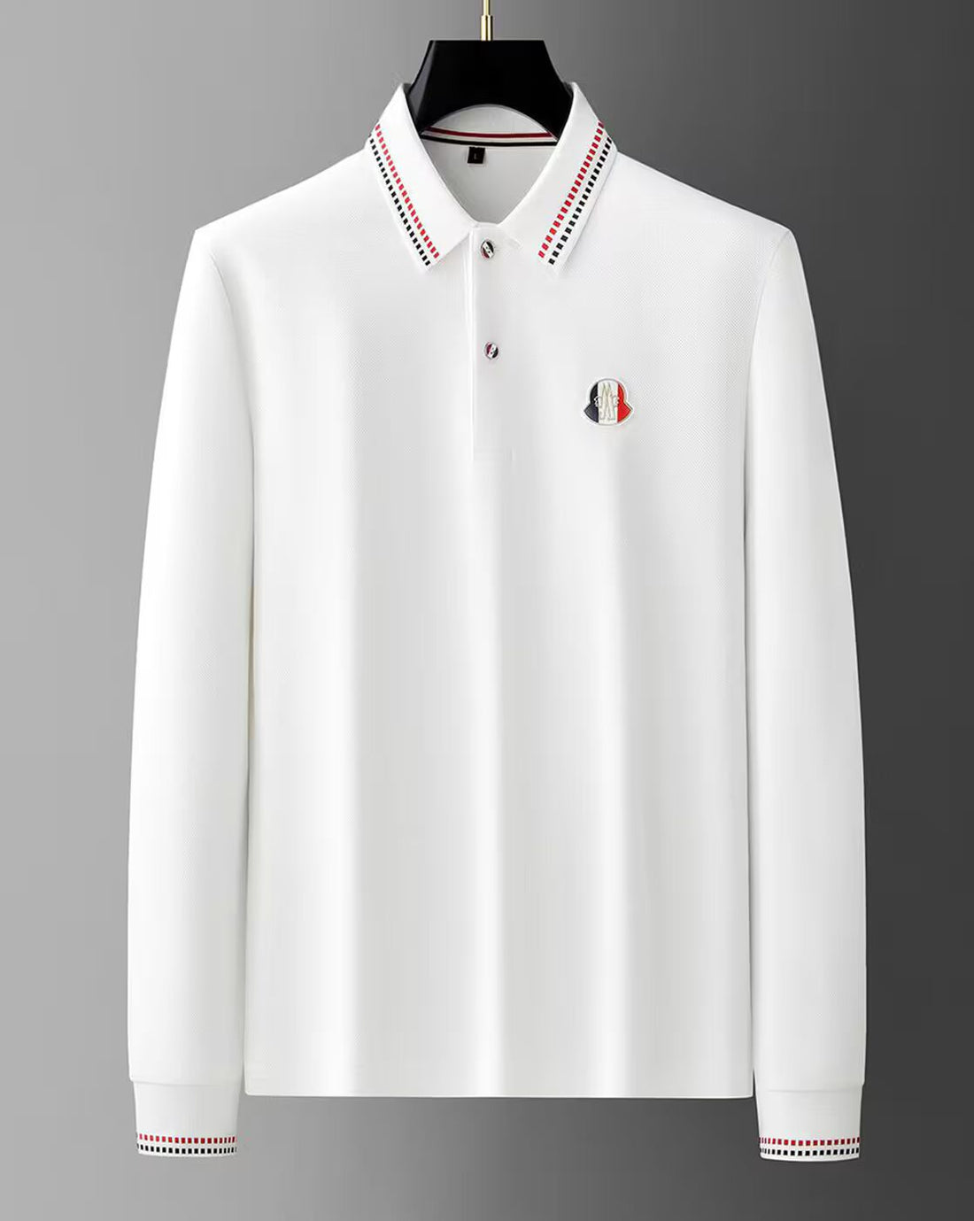 Men’s Elegant White Full-Sleeve Polo T-Shirt with Contrast Collar