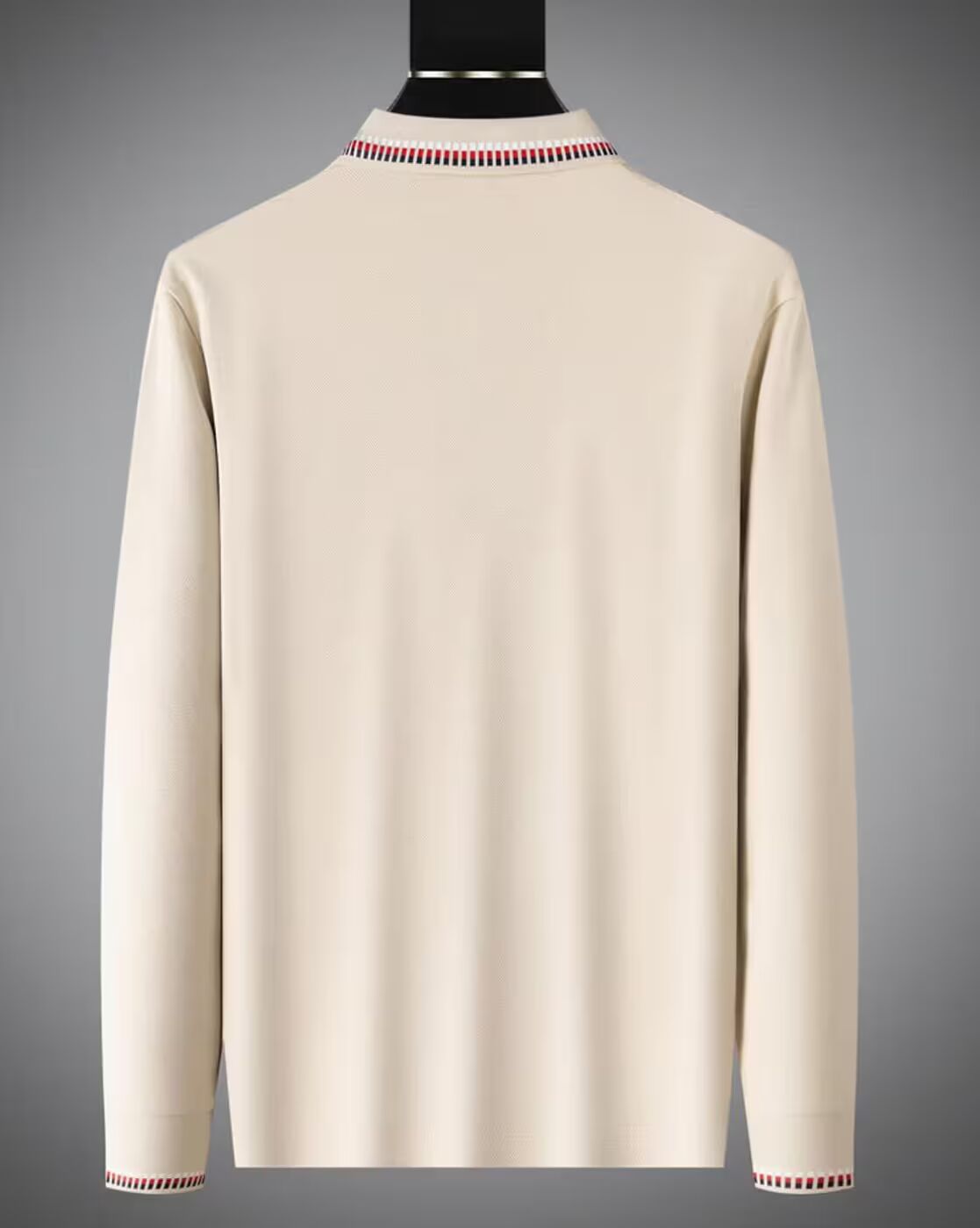 Men’s Elegant Beige Full-Sleeve Polo T-Shirt with Contrast Collar