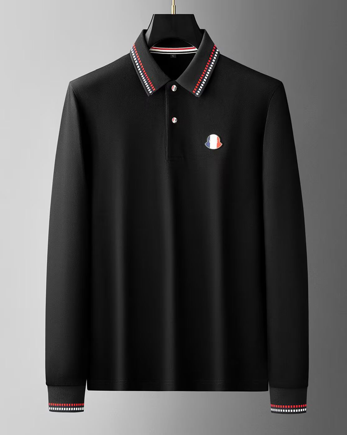 Men’s Elegant Black Full-Sleeve Polo T-Shirt with Contrast Collar