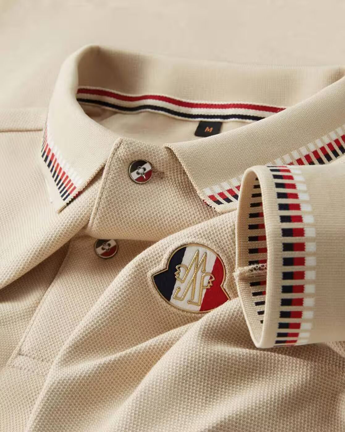 Men’s Elegant Beige Full-Sleeve Polo T-Shirt with Contrast Collar