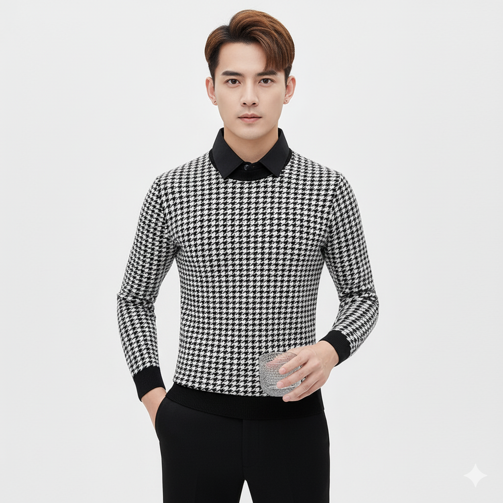 Business Casual Checkered Pattern Knitwear
