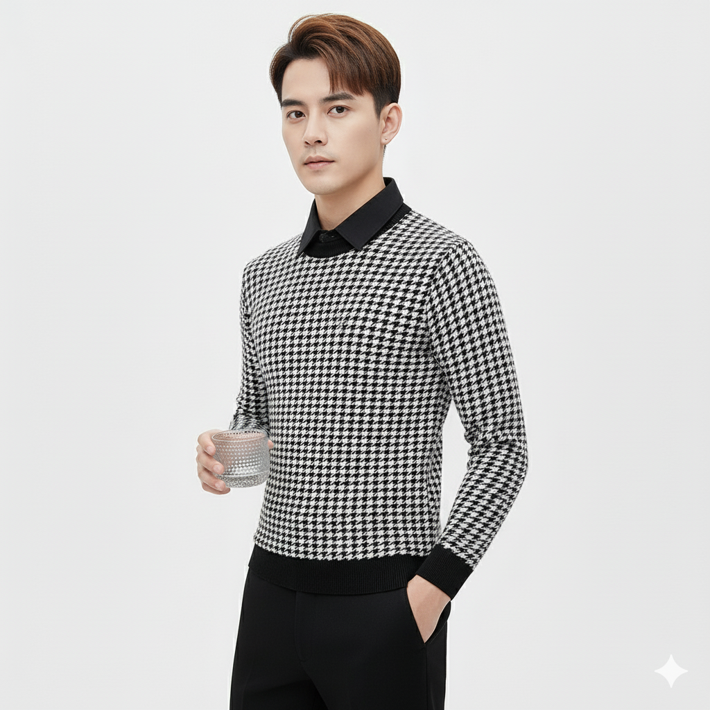 Business Casual Checkered Pattern Knitwear
