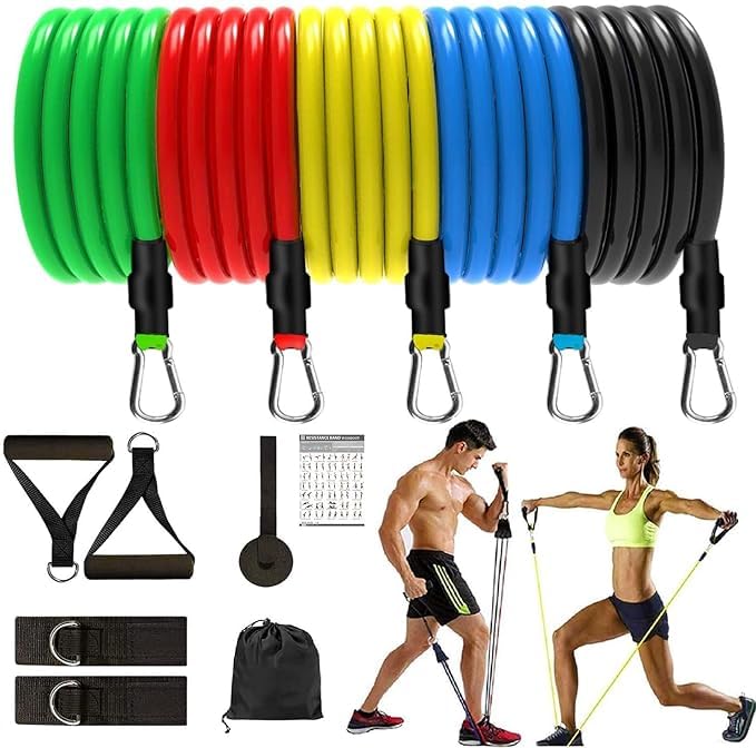 Resistance Bands Set with Handles, 5 Bands (10-35 lbs), Exercise Kit with Door Anchor, Ankle Straps, Carry Bag