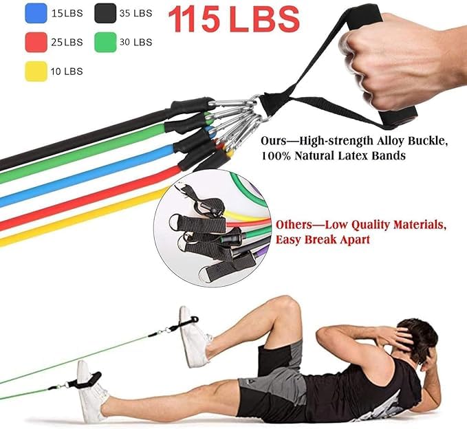 Resistance Bands Set with Handles, 5 Bands (10-35 lbs), Exercise Kit with Door Anchor, Ankle Straps, Carry Bag