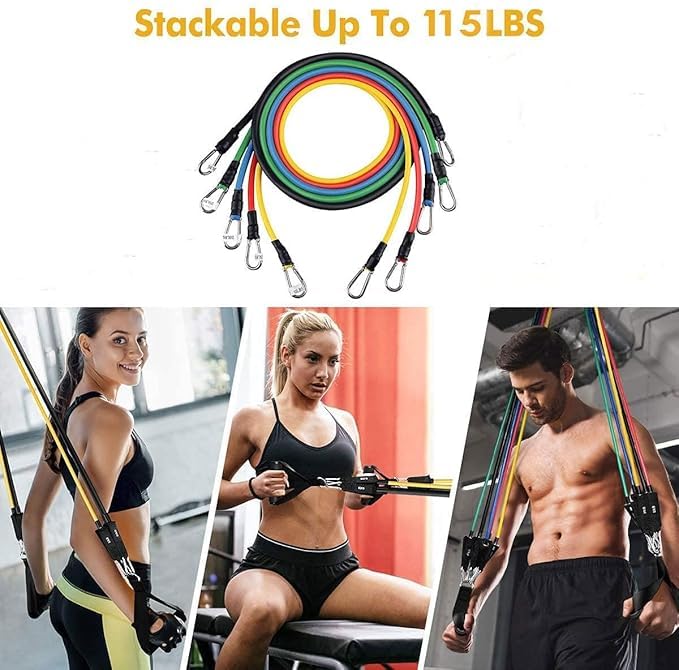Resistance Bands Set with Handles, 5 Bands (10-35 lbs), Exercise Kit with Door Anchor, Ankle Straps, Carry Bag