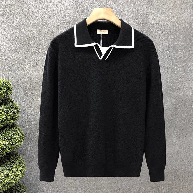 Preppy Style V-Neck Collared Jumper
