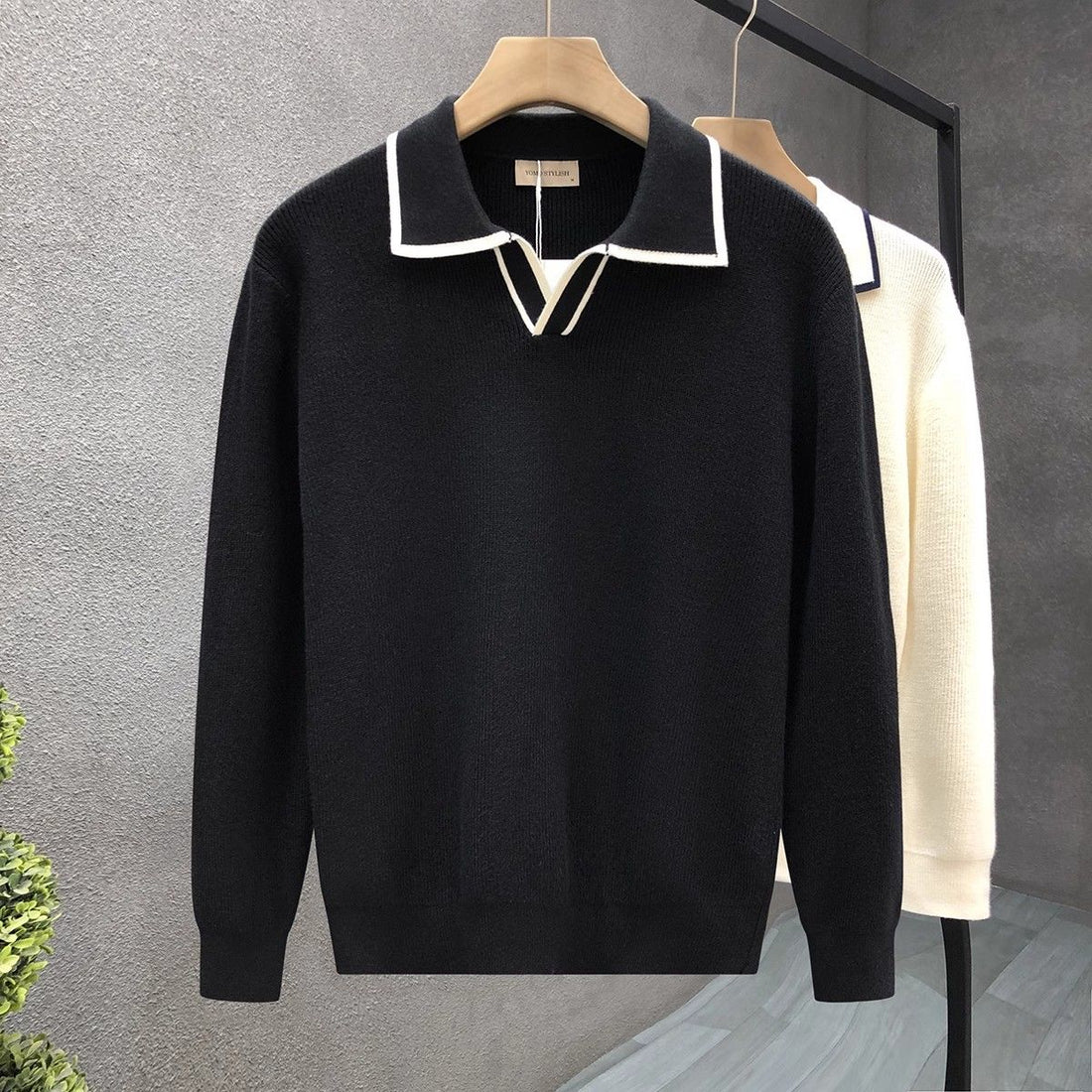 Preppy Style V-Neck Collared Jumper