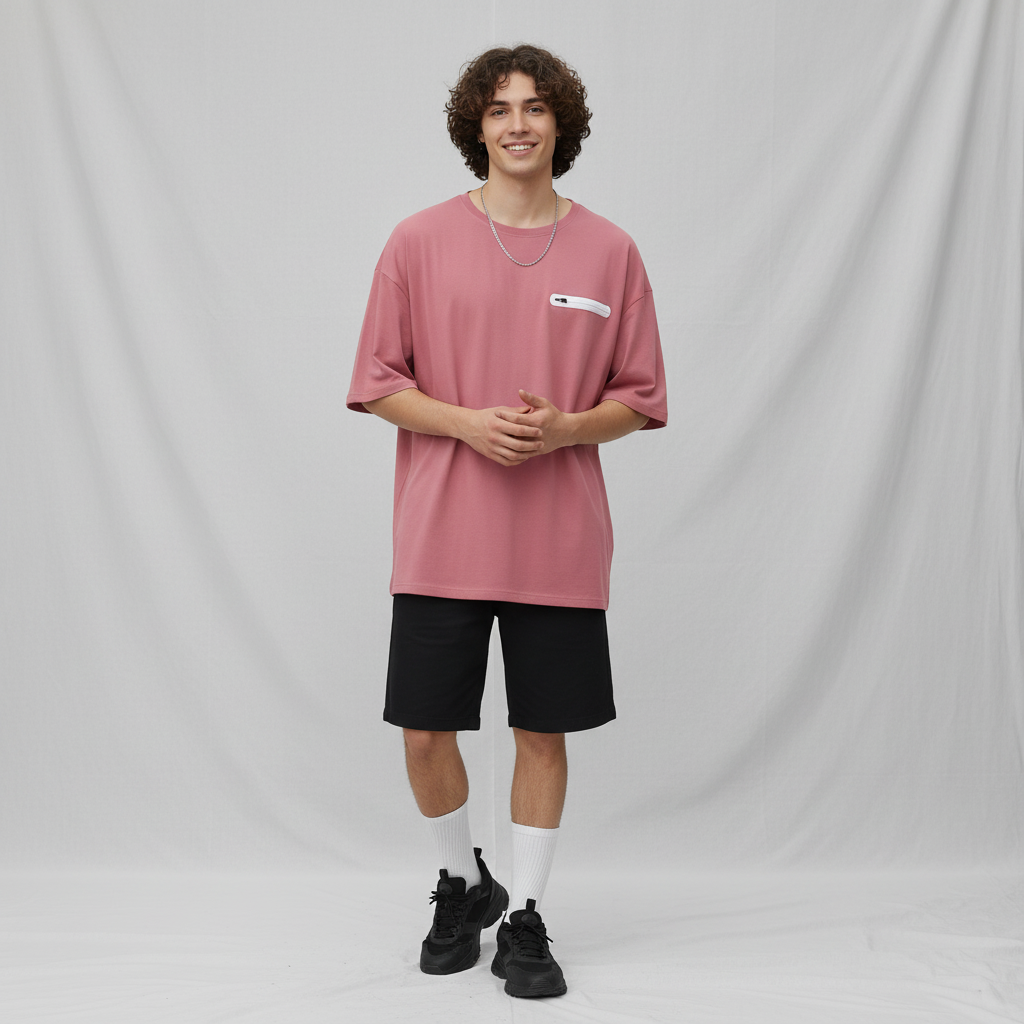 Men’s Relaxed Fit Oversized T-Shirt with Zip Pocket