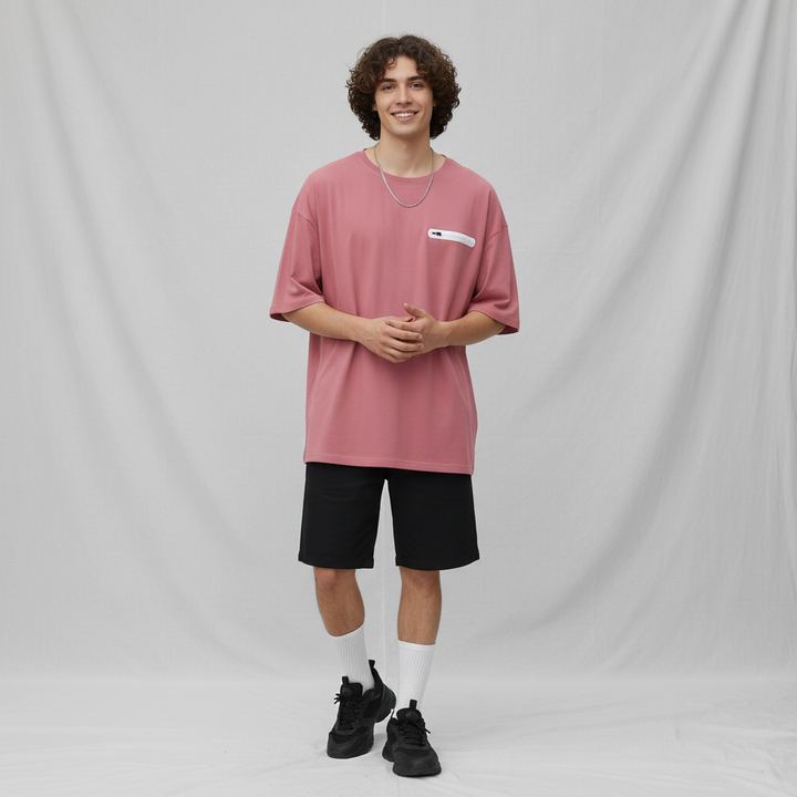 Men’s Relaxed Fit Oversized T-Shirt with Zip Pocket