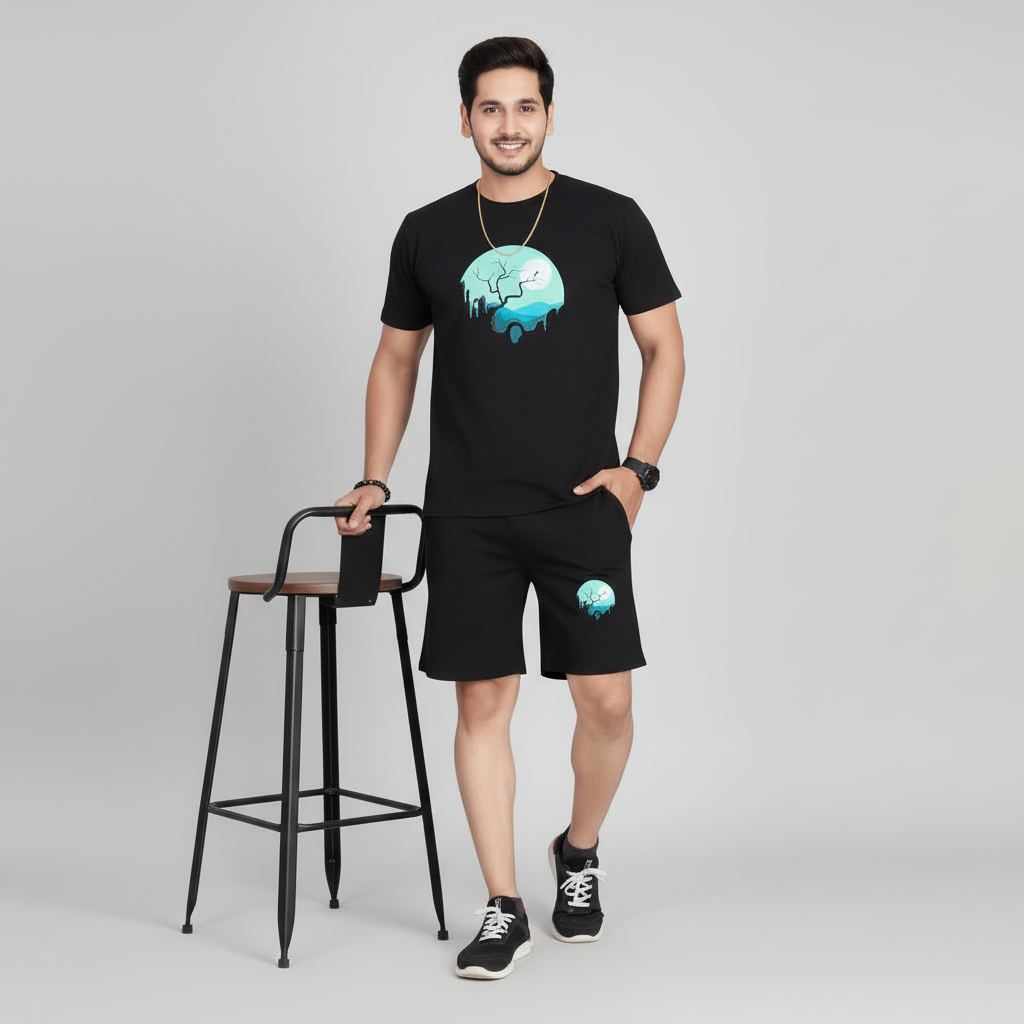 Men’s Graphic Print T-Shirt and Shorts Co-Ord Set