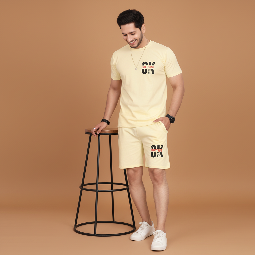 Men’s Graphic Print T-Shirt and Shorts Co-Ord Set