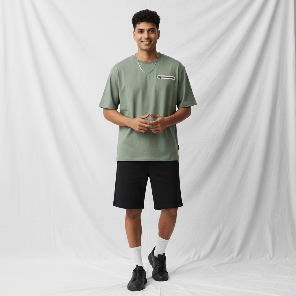 Men’s Relaxed Fit Oversized T-Shirt with Zip Pocket