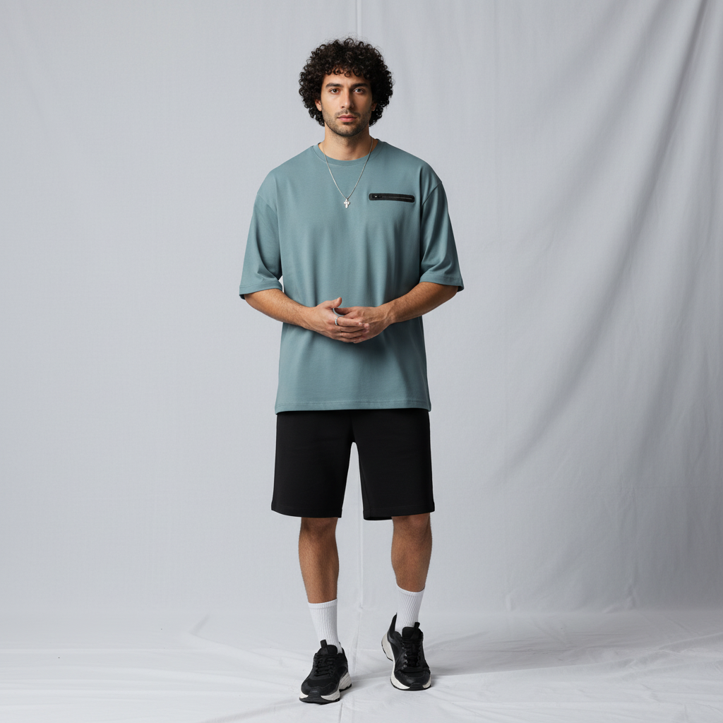 Men’s Oversized T-Shirt with Utility Zip Pocket