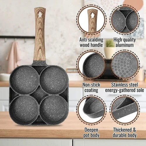 24 cm Black Ceramic Non-Stick Frying Pan With 4 Hole, For Kitchen, Material: Aluminium