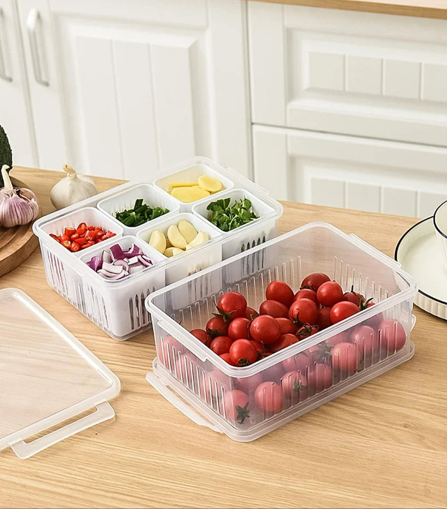 6-in-1 Kitchen Scallion Storage Box with Fresh-Keeping and Drainage Storage Box