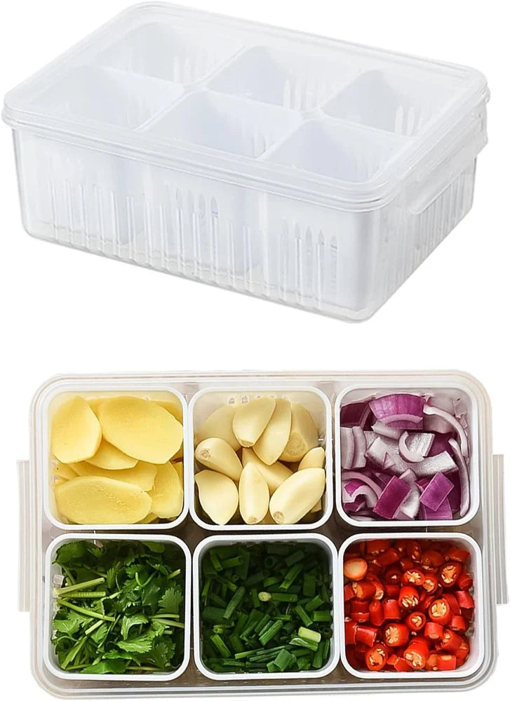 6-in-1 Kitchen Scallion Storage Box with Fresh-Keeping and Drainage Storage Box