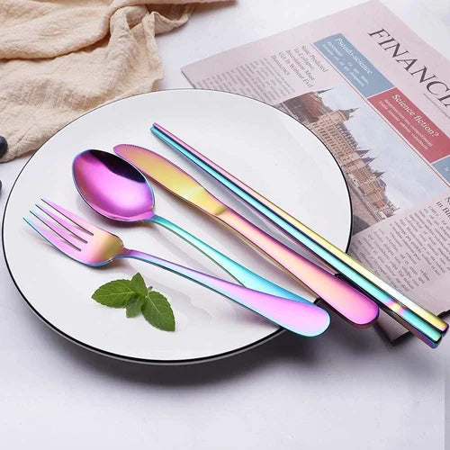 Stainless Steel Round Poly Handmade Rainbow Cutlery Set