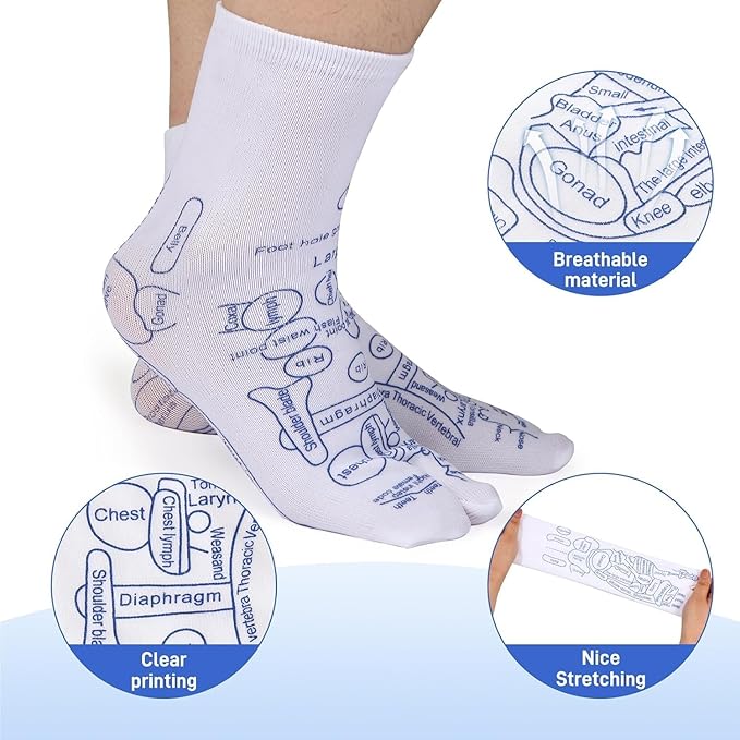 Reflexology Socks with Trigger‑Point Massage Tool – Foot Pain Relief Socks with Acupressure Chart for Sole, Instep & Ankle – Women’s Therapeutic Foot Massager
