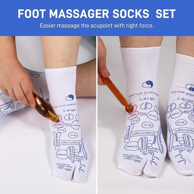 Reflexology Socks with Trigger‑Point Massage Tool – Foot Pain Relief Socks with Acupressure Chart for Sole, Instep & Ankle – Women’s Therapeutic Foot Massager